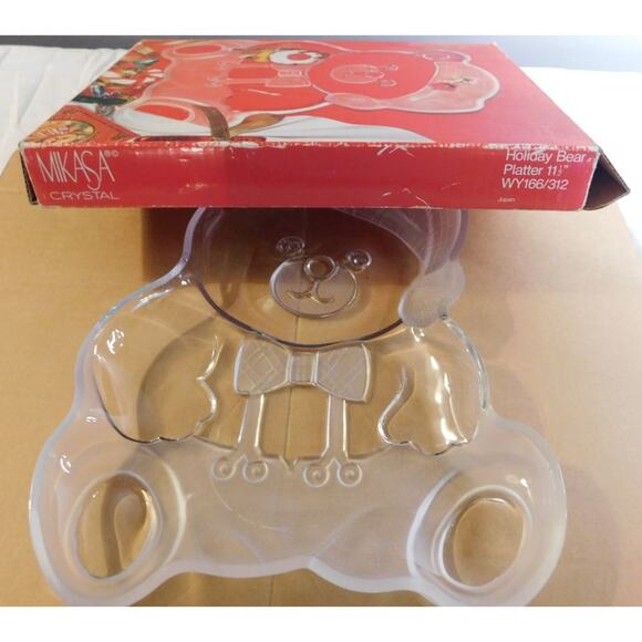 MIKASA VINTAGE 1990'S CRYSTAL HOLIDAY BEAR PLATTER 11 1/2" - Picture 3 of 6